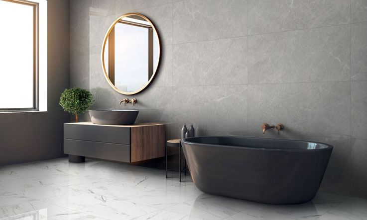 classic bathroom in Carrara marble effect